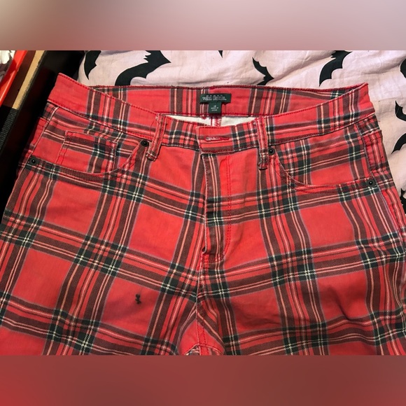 Tartan plaid stretch jeans pants hella nice to patch zip punk diy sz 10 - Picture 3 of 6